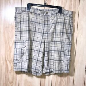 Basic Editions Mens Plaid Cargo Shorts 40 Tan Y2K Gorpcore Cotton